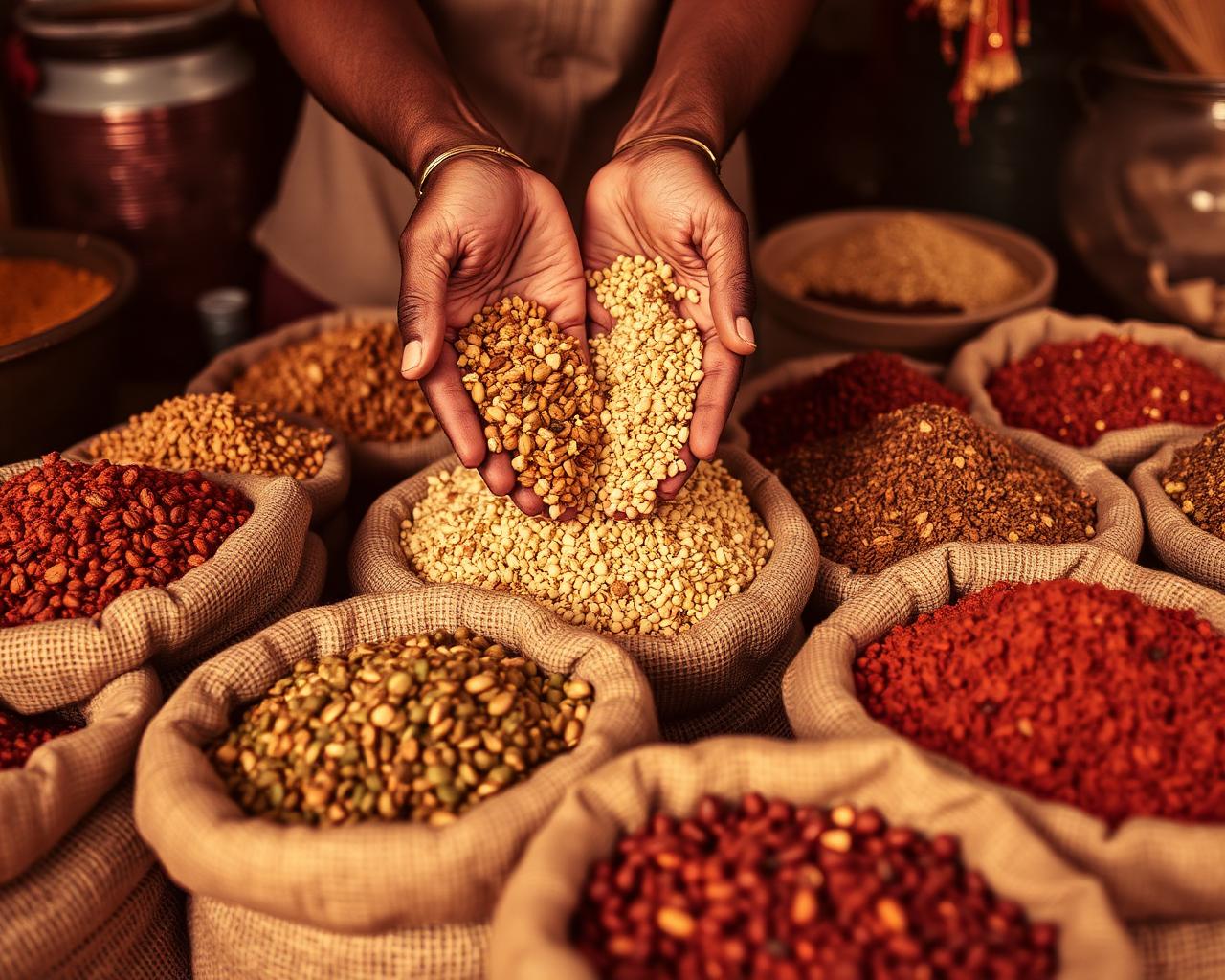 Hands preparing spices